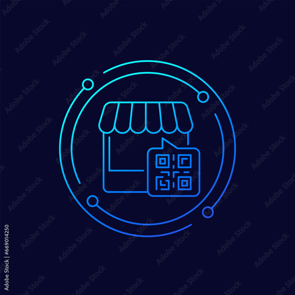 Poster shop with qr code icon, linear design