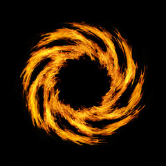 Fire circle twirl motion on black background