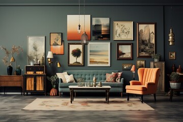 Interior collage combining different styles of furniture and decor