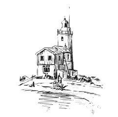 Sketch of of lighthouse  on the beach