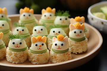 Adorably Cute Mini Kitten-Shaped Cakes in Pastel Colors: Perfect Desserts for a Charming Children's Party Celebration