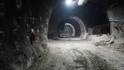 excavation works in subway tunnel construction - obrazy, fototapety, plakaty
