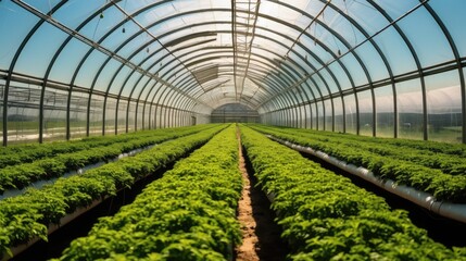 Green salad farm greenhouse, Hydroponic indoor vegetable plant. - obrazy, fototapety, plakaty