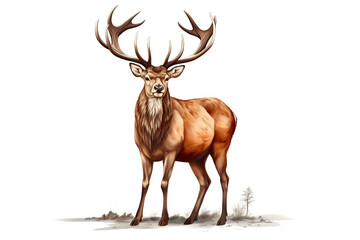 Proud deer with beautiful big horns, illustration, generated by AI
