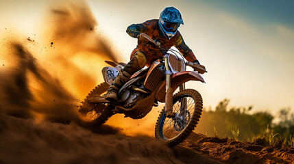 Fototapeta na wymiar Motocross isolated motorcycle biker on blurred motion dirty background