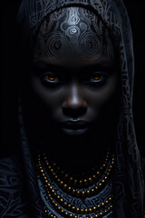 Fashion Portrait of Beautiful Black Woman on a Black Background