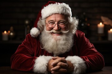 front portrait of santa claus happy and in a relaxed pose - obrazy, fototapety, plakaty