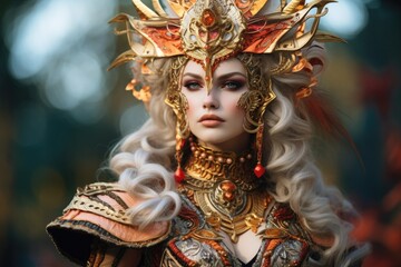 Fototapeta na wymiar Portrait of a cosplayer in elaborate fantasy attire.