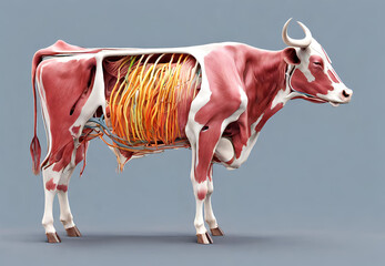 Dairy Cow Anatomy Diagram, 
Detailed Cow Internal Structure, 
Anatomy of a Dairy Cow - obrazy, fototapety, plakaty