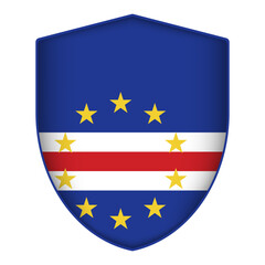 Cape Verde flag in shield shape. Vector illustration.