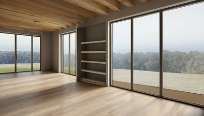 New empty minimal interior room with windows
