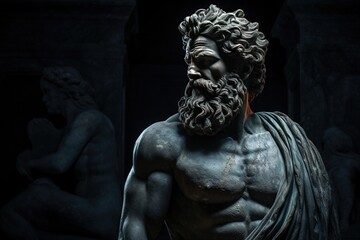 Personne de sculpture stoïque avec pierre, peau. Grec ancien, romain, abstrait. Stoïcisme. IA générative, IA - obrazy, fototapety, plakaty
