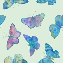 colorful butterflies, seamless watercolor pattern