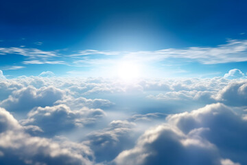 Fototapeta na wymiar Beautiful blue sky with clouds, sun rays