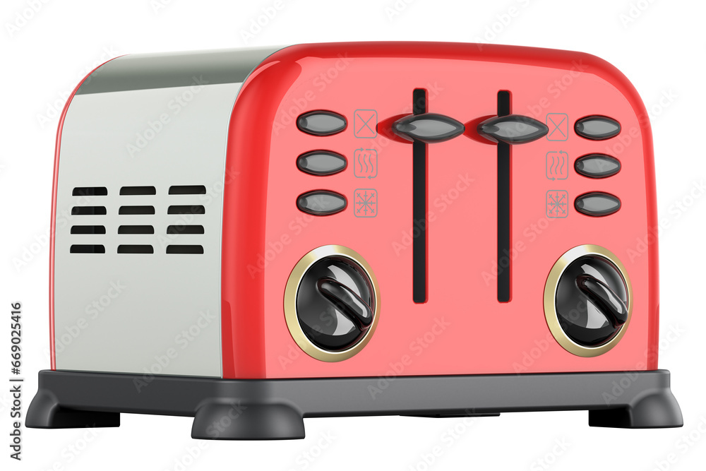 Poster red retro toaster, 3d rendering isolated on transparent background
