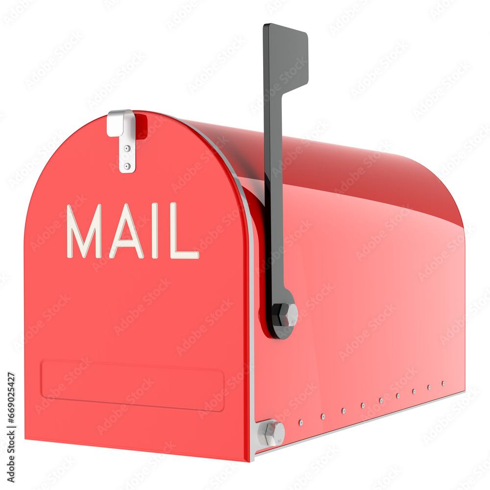 Poster closed red mailbox, 3d rendering isolated on transparent background