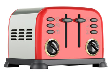 Red Retro Toaster, 3D rendering isolated on transparent background