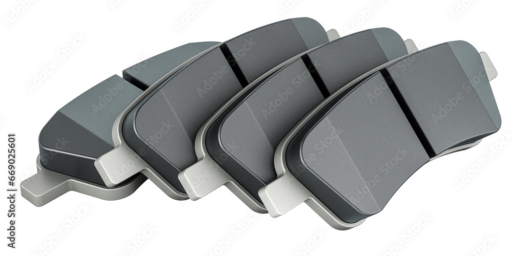 Poster set of brake pads, 3d rendering isolated on transparent background