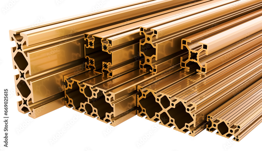 Poster copper profiles, 3d rendering isolated on transparent background