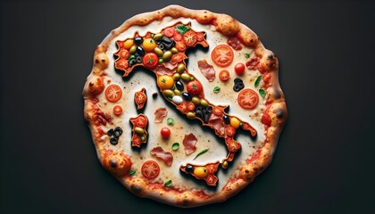 A tribute to Italy: a unique pizza that combines flavour and design with the country's silhouette created with authentic ingredients.