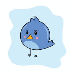 Illustration of a cute blue bird cartoon character in a doodle-style vector graphic, suitable for children's books, t-shirts, apparel, and other children's product.