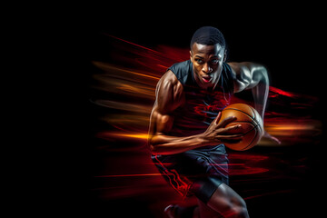 Fototapeta na wymiar basketball player with ball, basketball player in motion