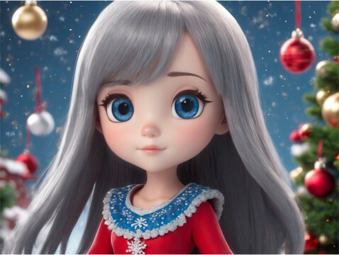 Beautiful cute girl 3d Christmas Background 