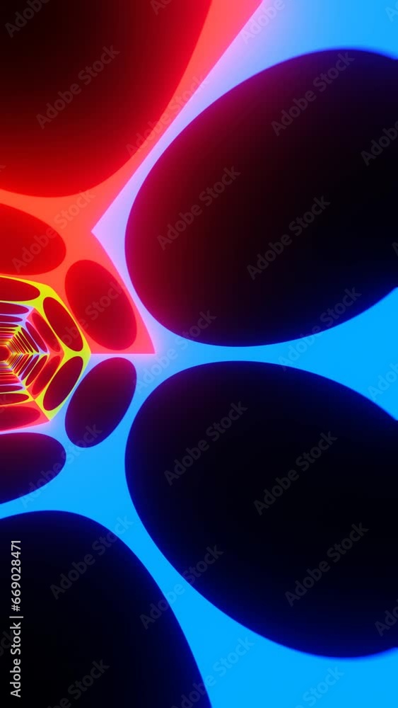 Poster hexagonal neon light tunnel motion graphics, looping animation of vertical screen design looping ani