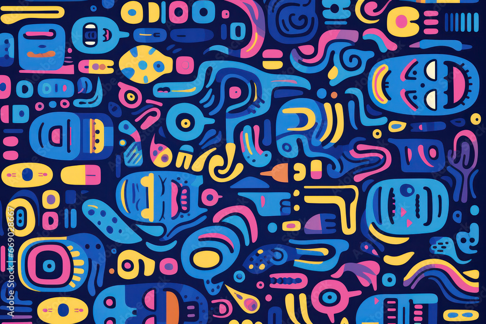 Aufkleber abstract pattern with multicolored shapes on blue surface