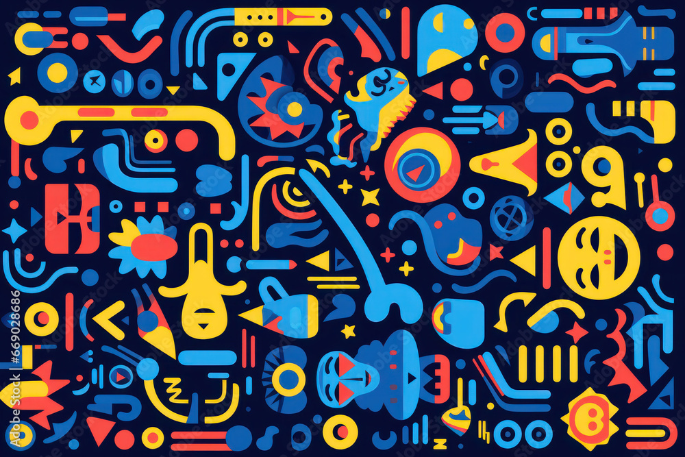 Aufkleber abstract pattern with multicolored shapes on blue surface