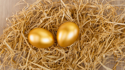Fototapeta na wymiar Let’s become the person who lays the golden, yellow egg that gives good luck. golden egg
