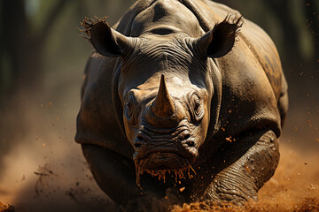 Fototapeta na wymiar rhinos walk on mud
