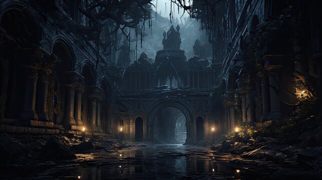 Mystical castle in dark background