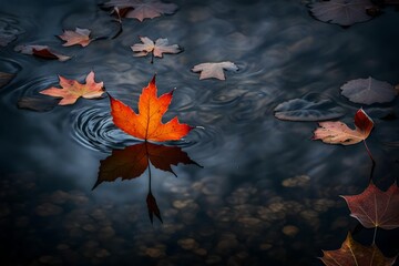 Fototapeta na wymiar autumn leaves on water