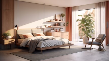 Bedroom, mid century style. Interior design