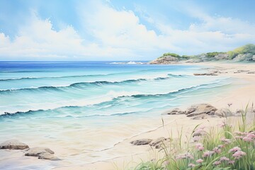 Obraz premium A Serene Beach Landscape Tranquil Ocean View