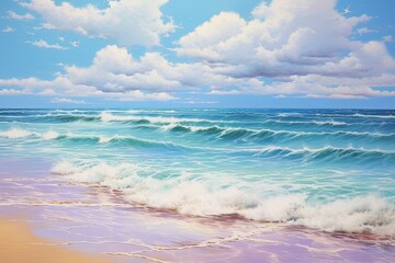 Obraz premium A Serene Beach Landscape: Gentle Waves Lapping the Shore - Captivating Digital Image