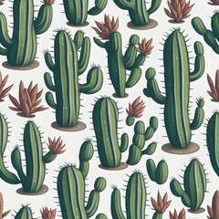 repeating seamless cactus patterns or succulent plant background, botanical motifs