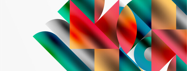 Artistic arrangement of triangles, lines, and circular elements in a mesmerizing geometric mosaic pattern, offering a visually dynamic and captivating composition