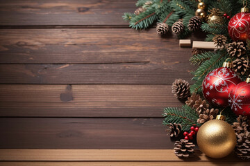 Fototapeta na wymiar christmas decoration on wooden background