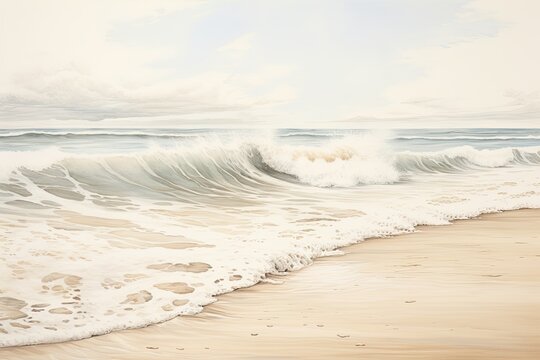 Soft Sand and Crashing Waves: Artistic Beach Drawing Showcasing the Serene Beauty of the Coast