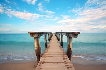 Beach Bridges: Stretching into the Calm Blue Sea - A Tranquil Connection