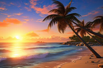 Fototapeta na wymiar Beach Palm Tree Landscapes: Serene Views of Stunning Beach Scenery