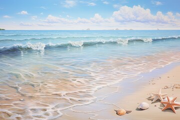 Fototapeta na wymiar Soft Sand and Clear Blue Sea: Stunning Beach Scene Image