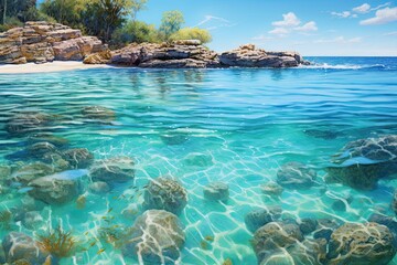Crystal Clear Blue Sea in Stunning Beach Scene: A Captivating Digital Image