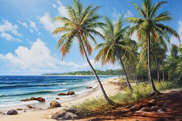 Beach Scene: Coconut Palm Trees on Shore - Idyllic Tropical Beauty