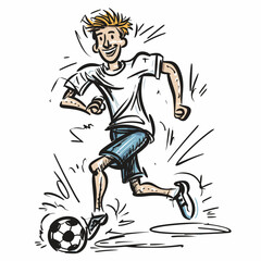 Obraz premium Soccer player hand-drawn comic illustration. Football player. Vector doodle style cartoon illustration