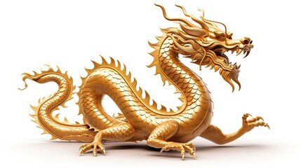 Fototapeta premium Chinese golden dragon isolated on white. Golden traditional chinese dragon isolated on white,Chinese golden dragon,