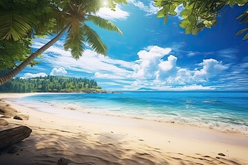 Beach Summer Vacation: Stunning Nature Landscape View of Beautiful Tropical Beach and Sea in Sunny Day