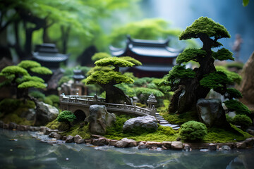 Bonsai in a asian garden 